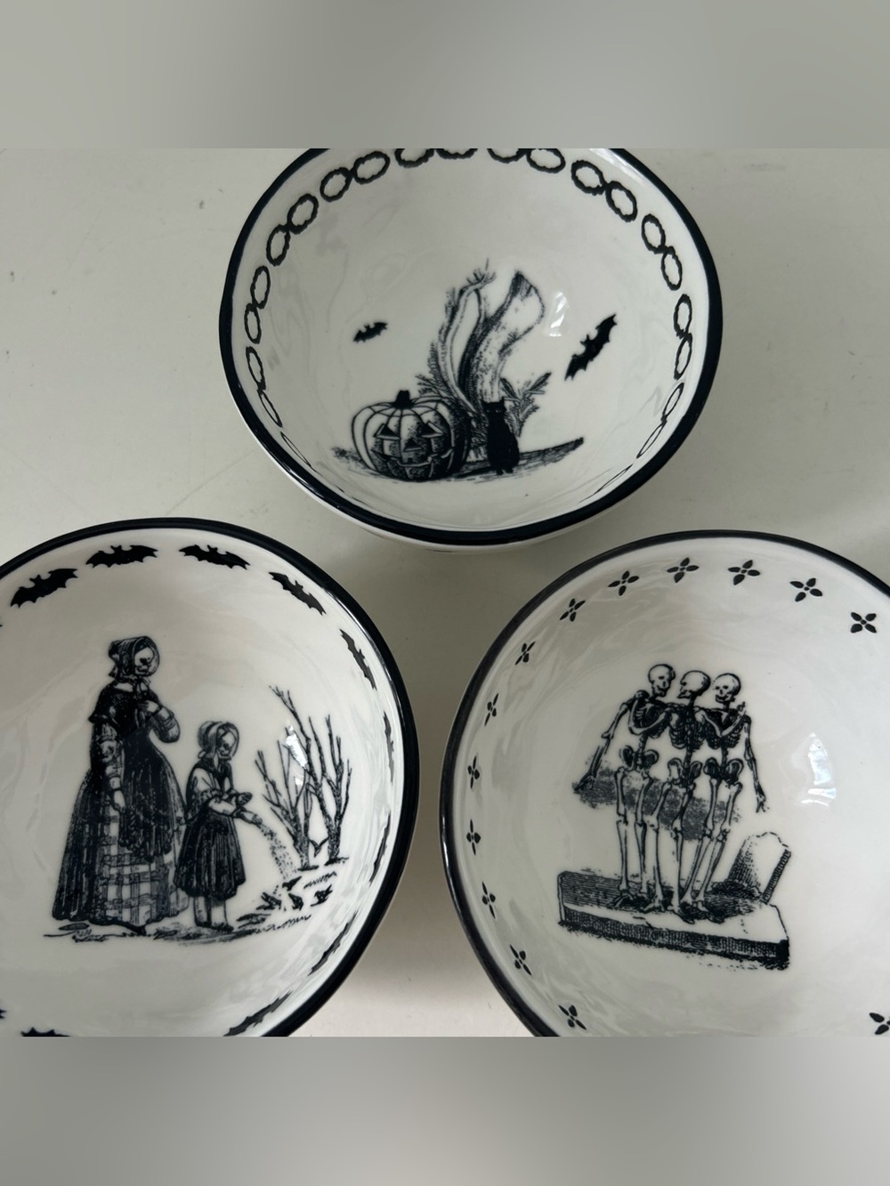 Prima Design Black and White Halloween Ceramic Mini Bowls Set of 3